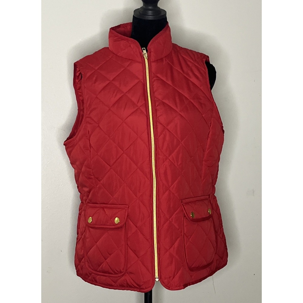 NEW St Johns Bay Vest Womens XL Extra Large Red Quilted Puffer Full Zip Outdoor